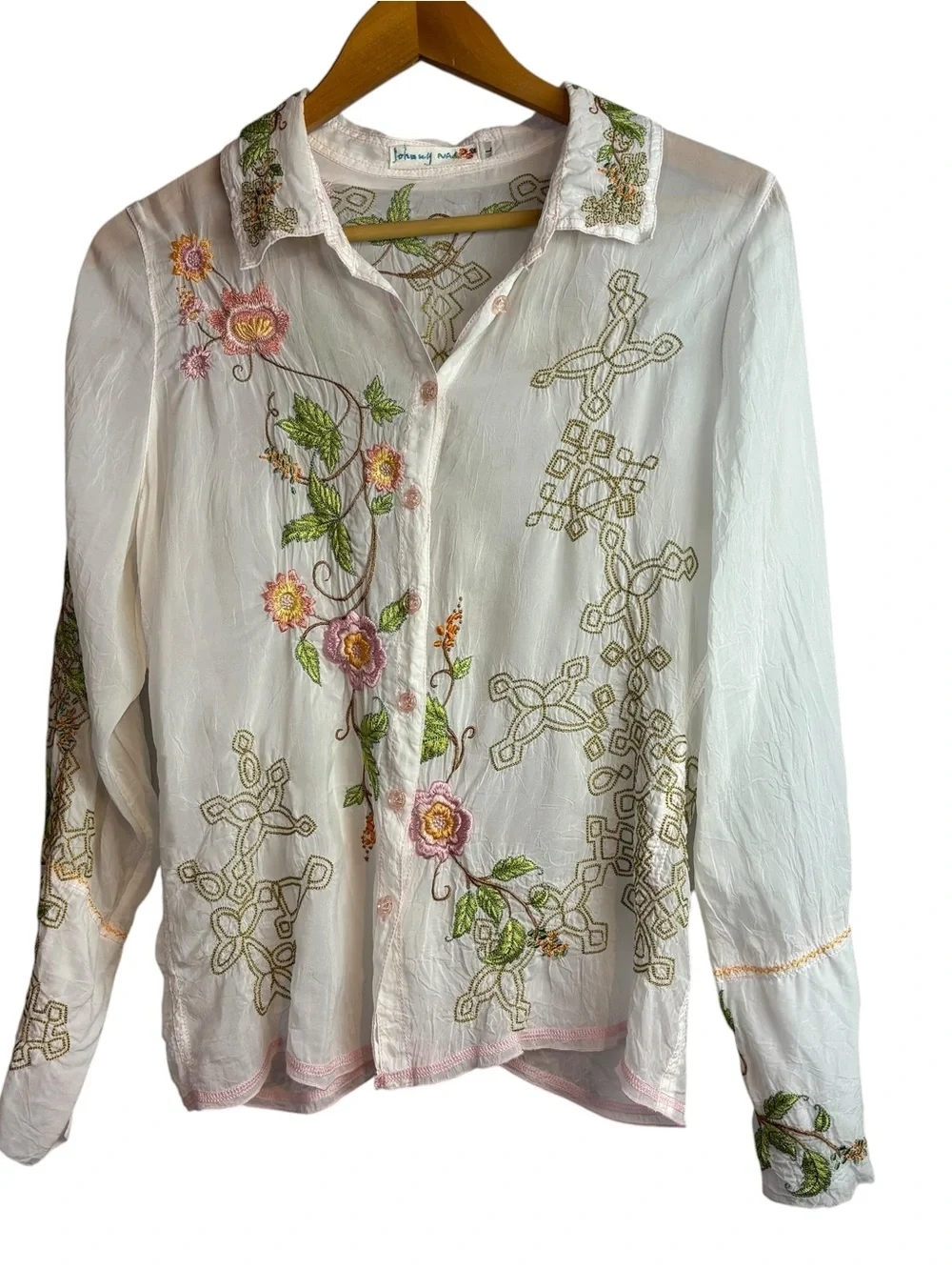 Johnny was button down shirt embroidered Blouse size L - Picture 1 of 7